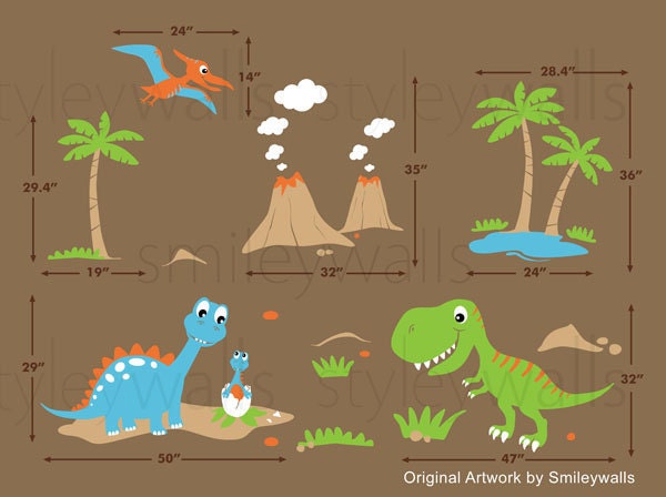 Dino Dinosaurs Land HUGE Set  - Baby Nursery Kids Playroom Vinyl Wall Decal Sticker Decor