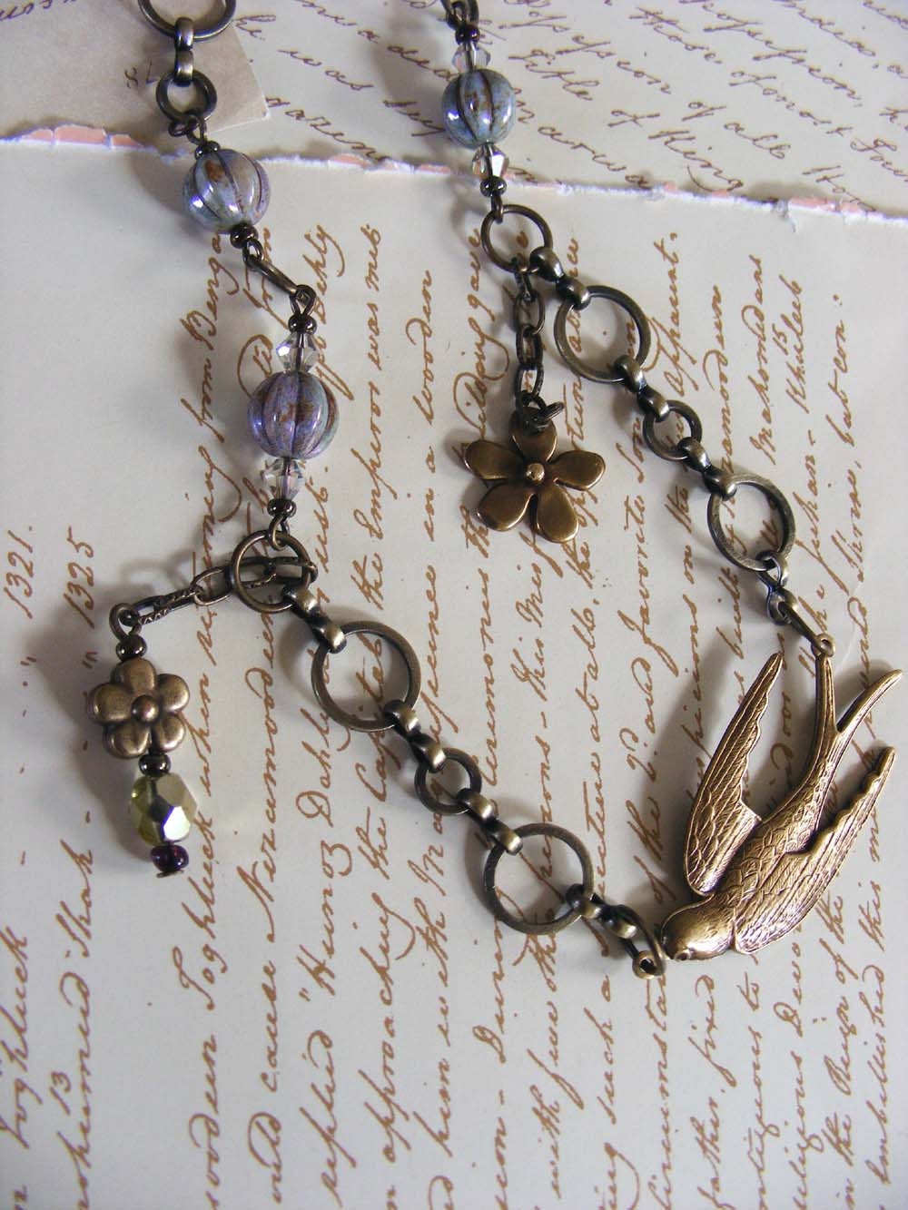 One Summer - antiqued brass mixed chain and bead necklace