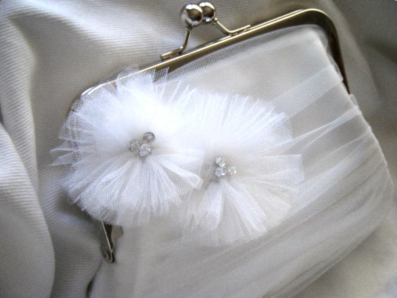 Fairytale Bridal Clutch -- Wedding Clutch --  White Satin and Tulle Clutch -- The Midnight Crush
