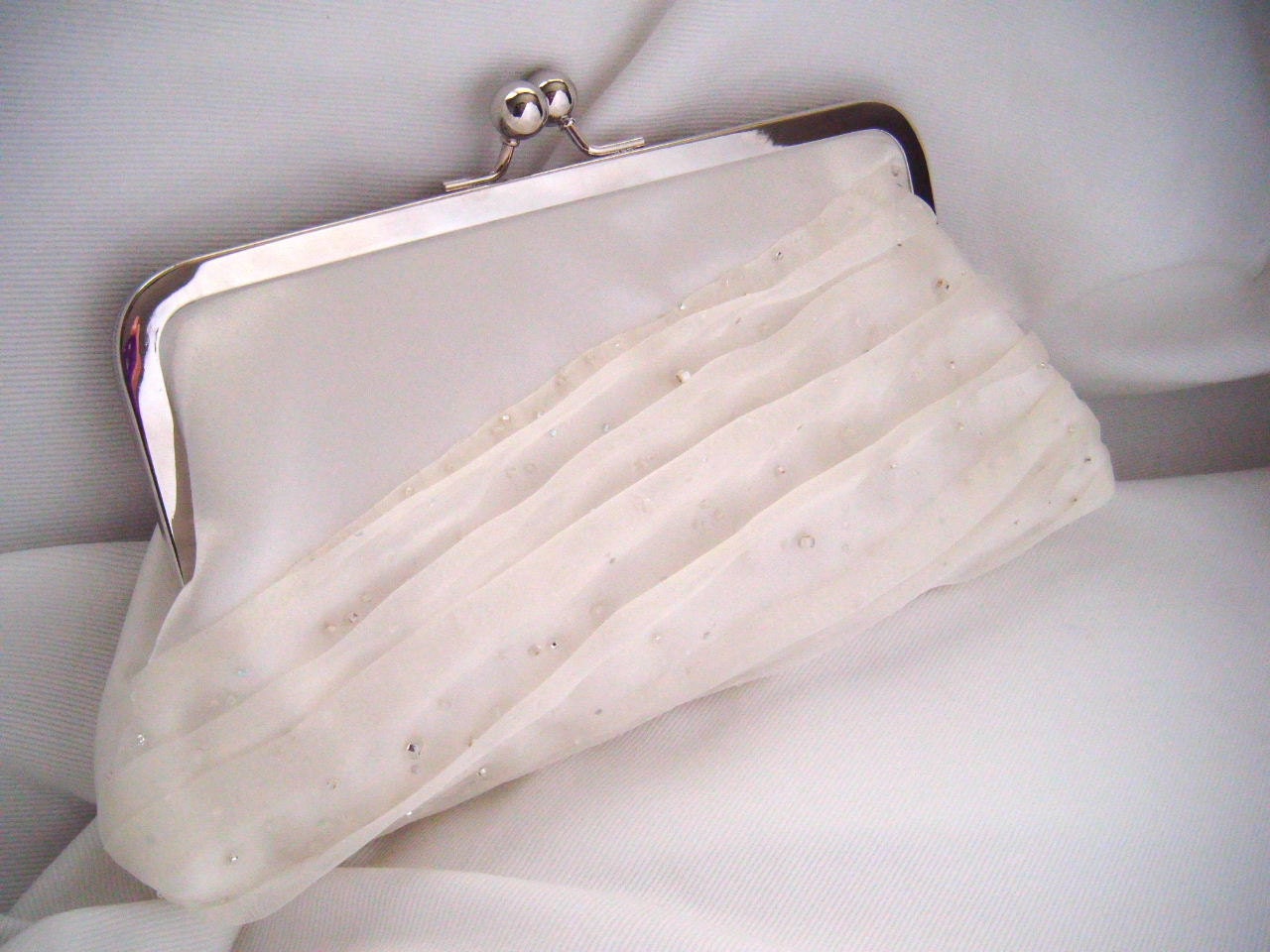 Ivory bridal clutch the Tulla Elite Clutch in satin and organza with beads