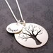 Family Oak Tree Necklace with Child's Name - EWD Hand Stamped and Personalized Sterling Silver Charms - Hand Pierced Silhouette
