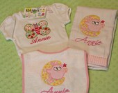 Sweet Pink Butterfly and Owl Set -Burp Cloth Bib and Onesie - for a Girl