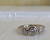 singleB 3 Stone ring Moissanite and 14kt white gold