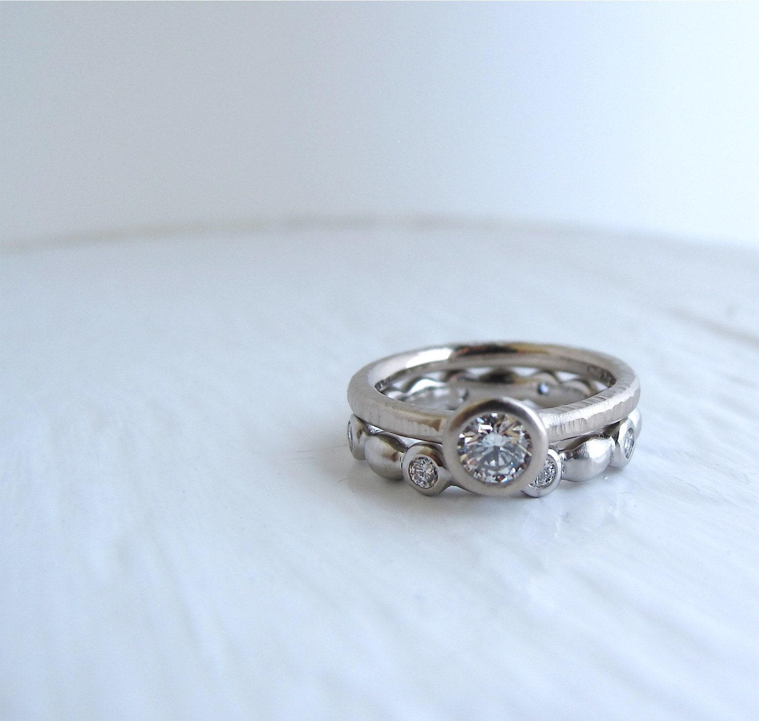 Diamond Pacific Ring his and hers engagement ring and matching wedding bands