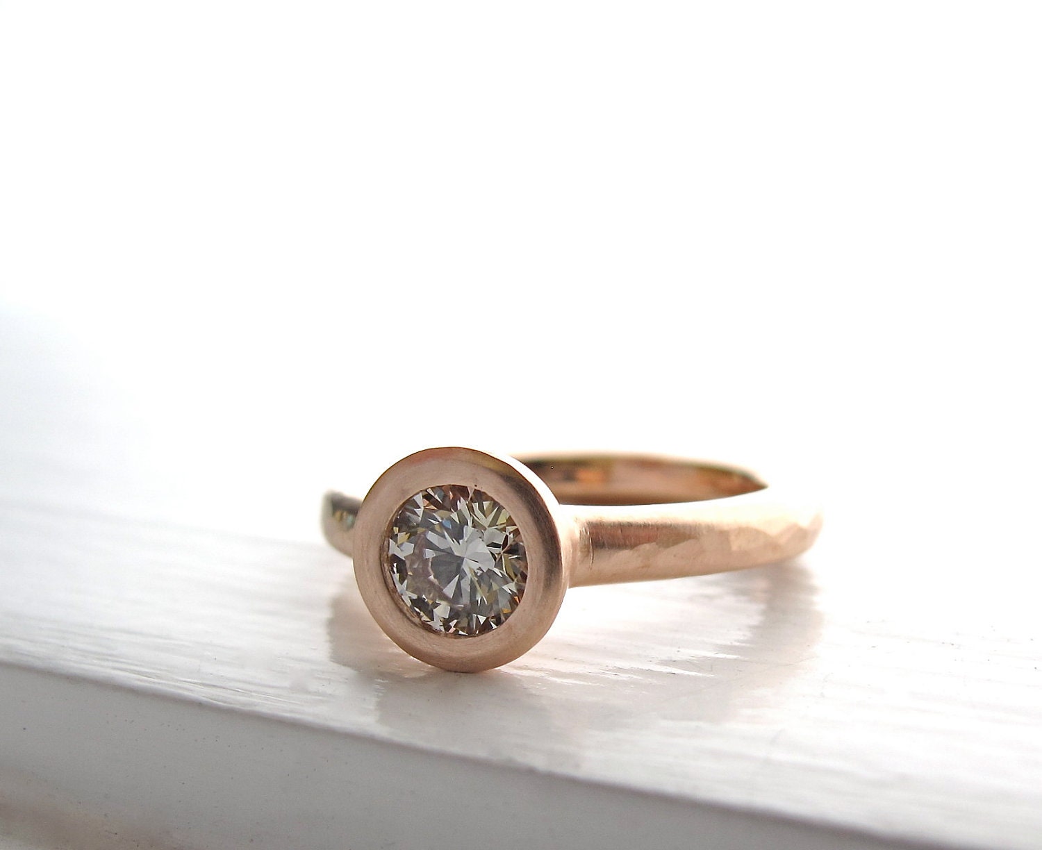 Spring Evening Ring, 14kt pink gold and diamond engagement solitaire
