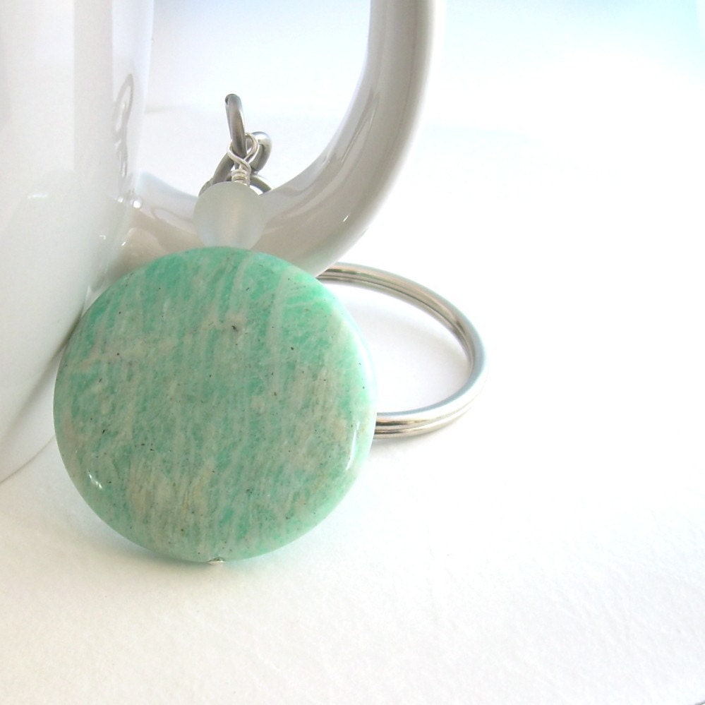 Amazonite Stone Key Chain, Mint Green Key Ring, Celadon