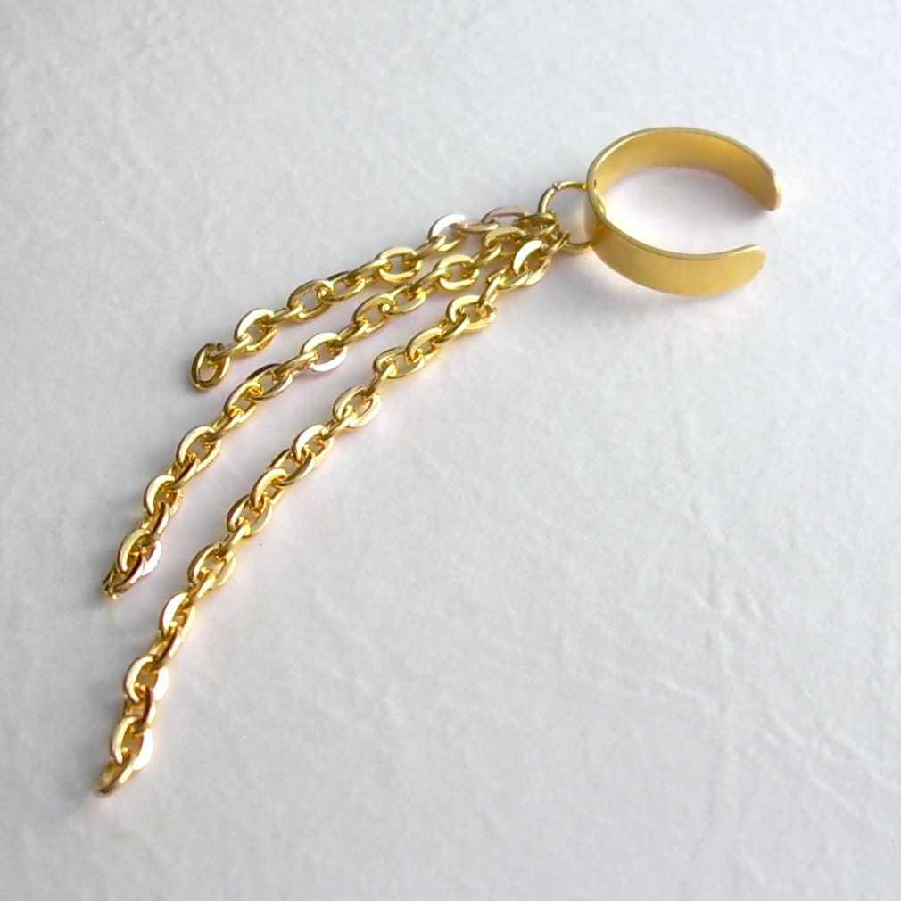 Gold Chain Ear Cuff, No Piercing Fringes Earcuff, Gold Cartilage Earring