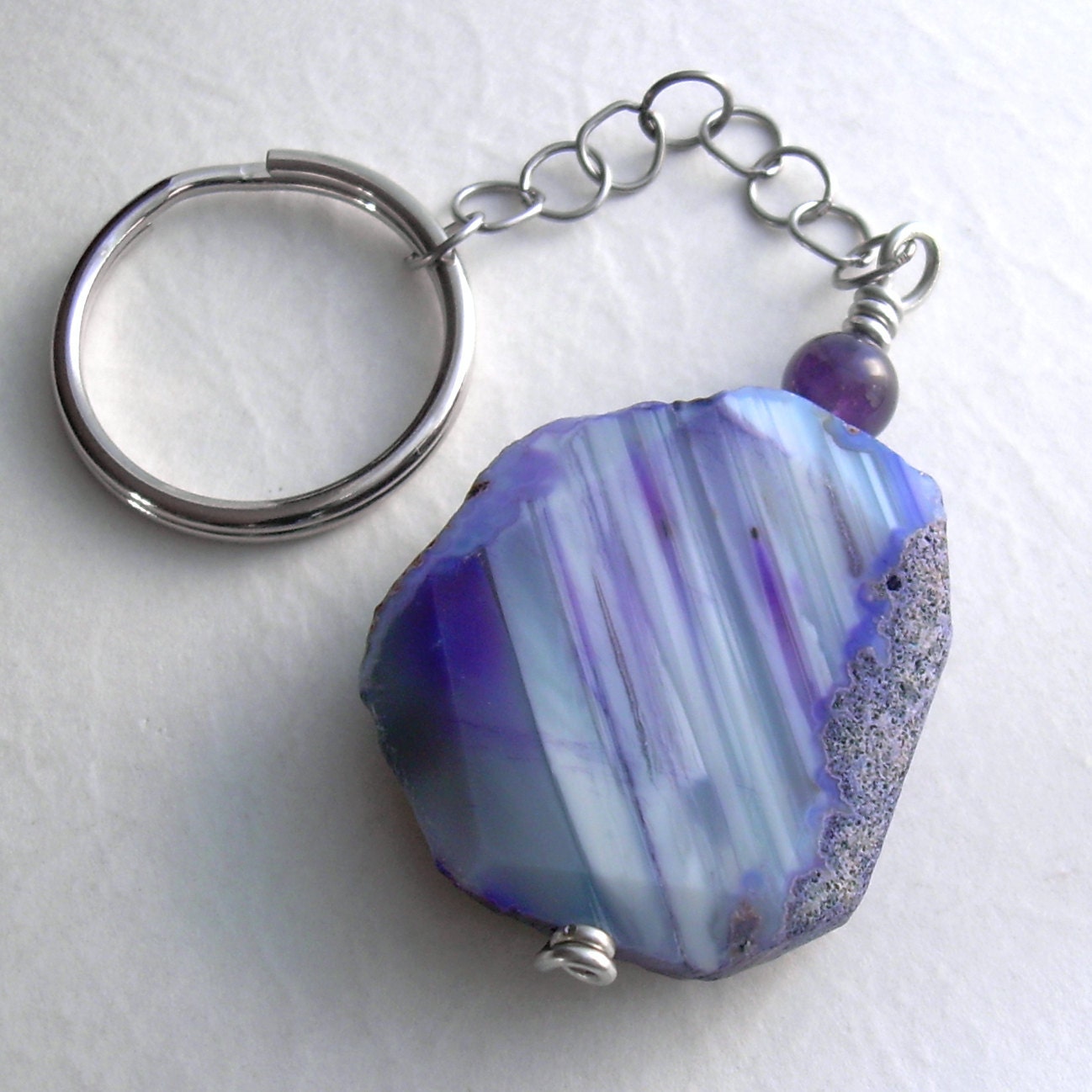 Purple Stone Keychain, Striped Agate & Amethyst Key Ring