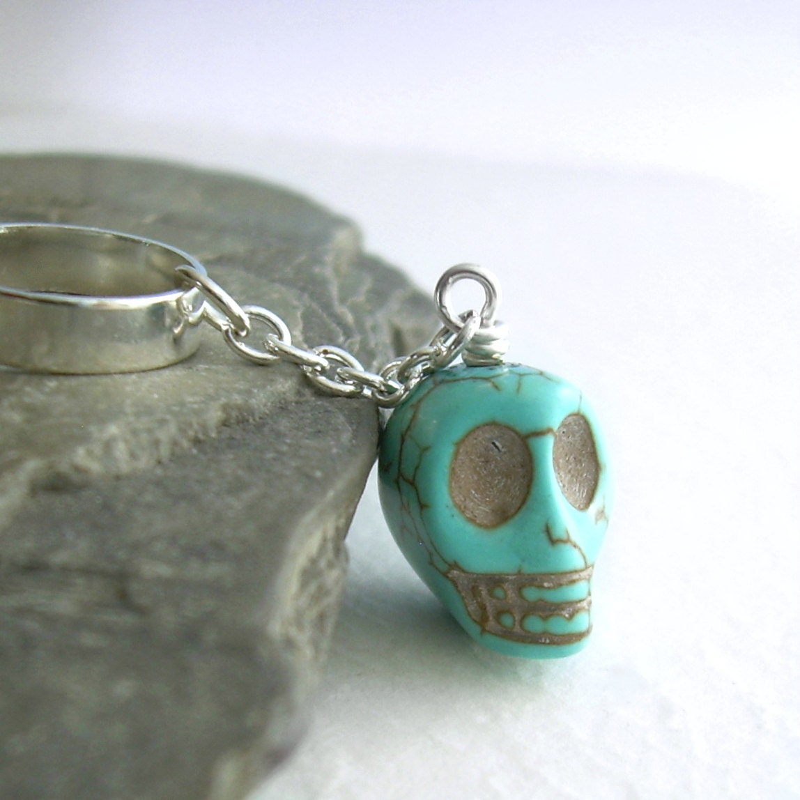 Cartilage Earrings on Turquoise Skull Cartilage Earring  Stone Ear Cuff Jewelry On Chain