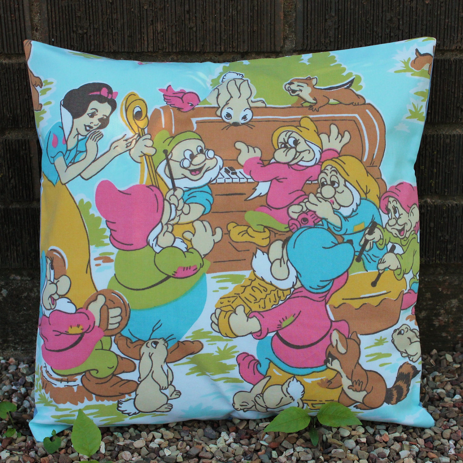 Handmade Snow White and the Seven Dwarves Pillow Sham- Playing and Singing