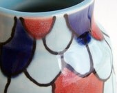 Bottle Vase - Blue and Red Scallops