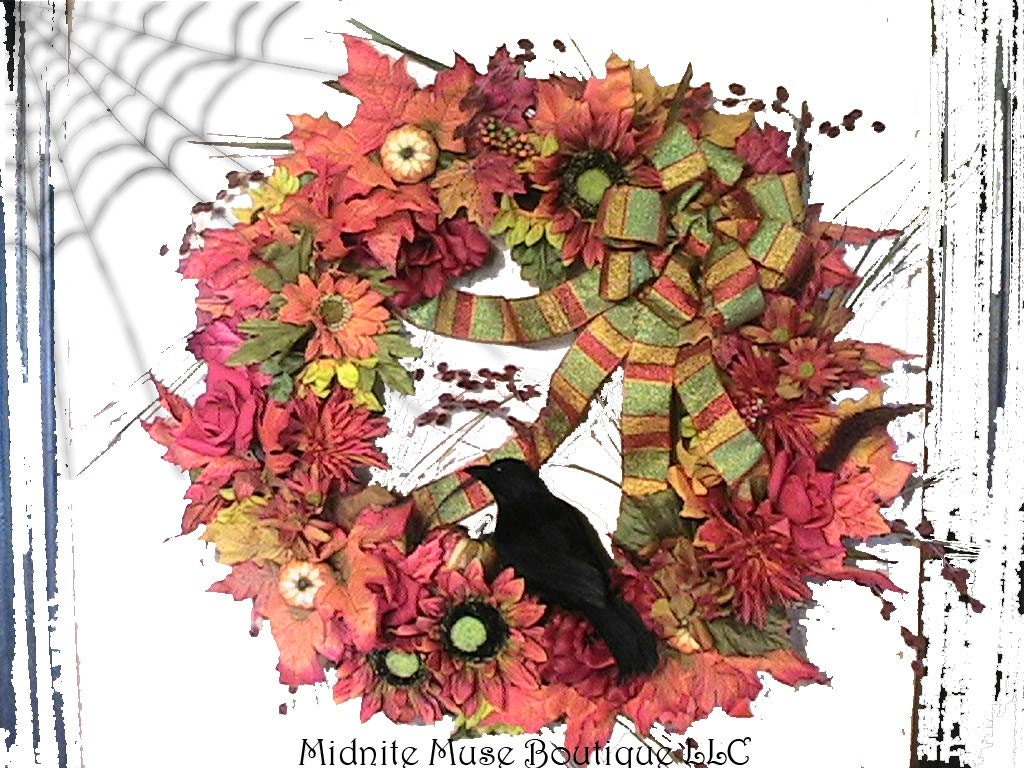 Large Burst of Autumn Colors Wreath Ravens Perch Ooak