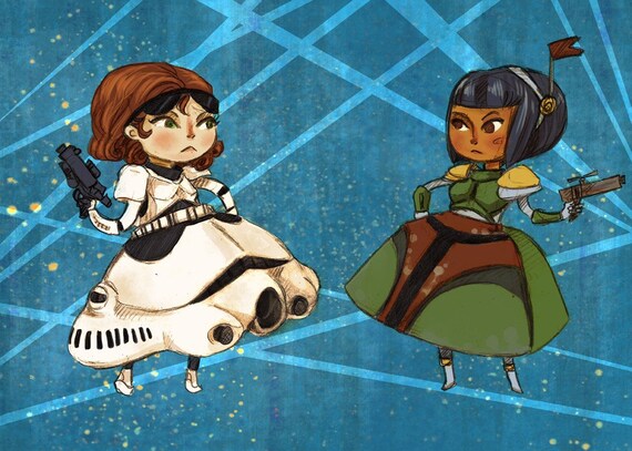 Fancy Dress Storm Trooper and Boba Fett Girls
