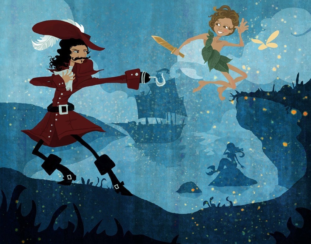 Peter and Hook 5x7  print of original children's book illustration
