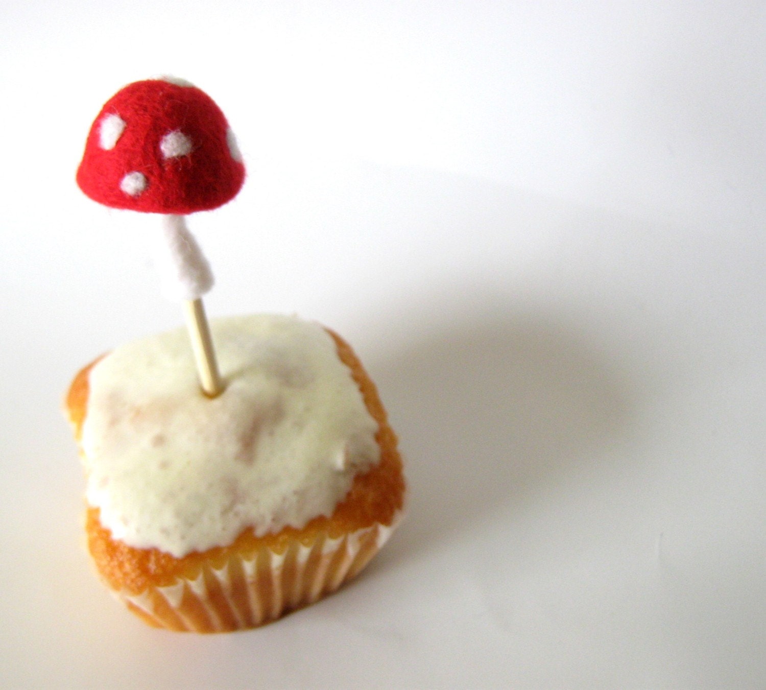 ON SALE - 10 Toadstool Mushrooms Cake Toppers - Wool Needle felted - Party Decoration - was 32 dollars now 24 dollars