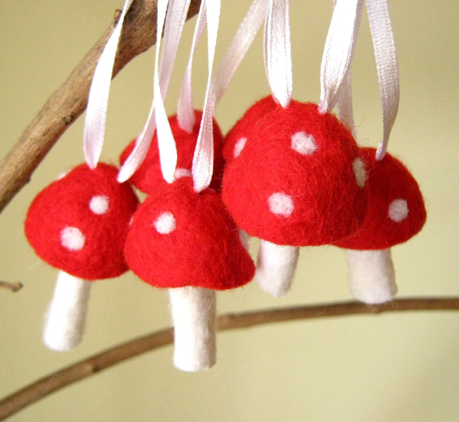 ON SALE - Needle Wool Felted Ornaments 20 Red Toadstool Mushroom -Home Decor - was 54 dollars now 39 dollars