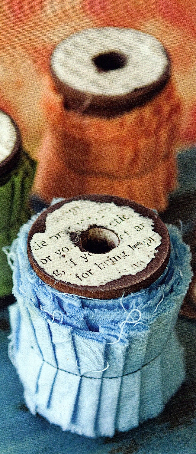 Hand Dyed and Stamped Ribbons on Spools