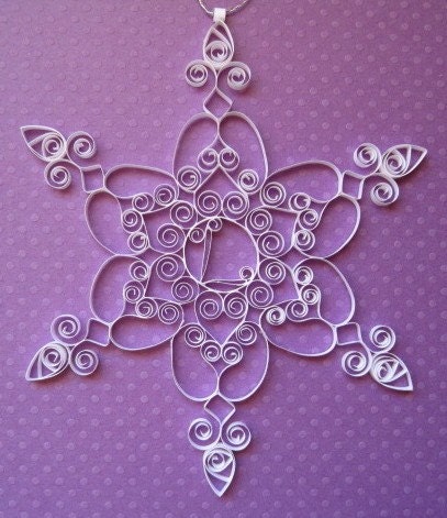 Christmas Ornament: Custom Monogram L personalized white quilled paper snowflake ornament gift packaged tree ornament winter decoration