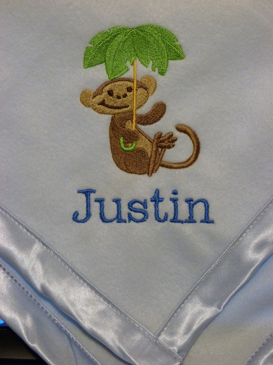 MONKEY with Palm Tree Baby / Child / Toddler Personalized Embroidered Blanket