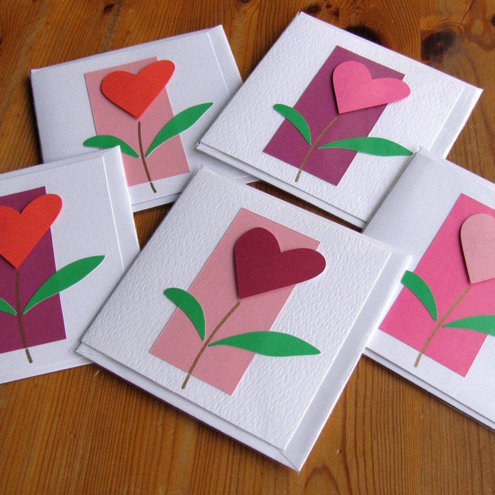 Heart Cards, Flower, Love - Pack of 5