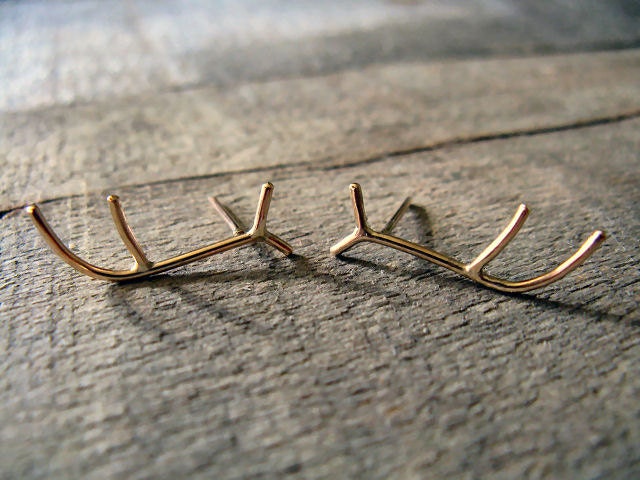 Gold fill antler post earrings