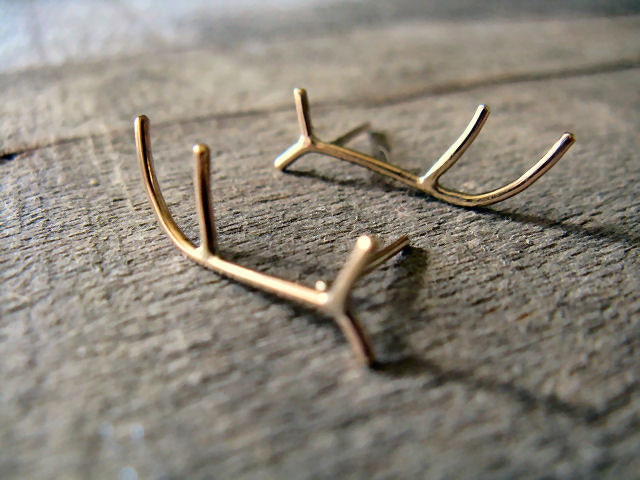 Gold fill antler post earrings