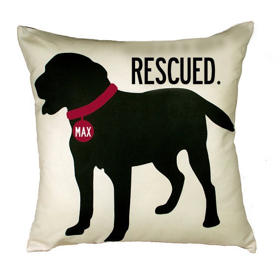 RESCUED- Personalized Dog pillow with your dog's name-Choose your breed and style-Eco-friendly 20x20 Pillow-Various color choices