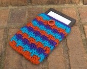 Crochet Kindle, Nook, or eReader Sleeve in Burnt Orange, Turquoise and Deep Purple