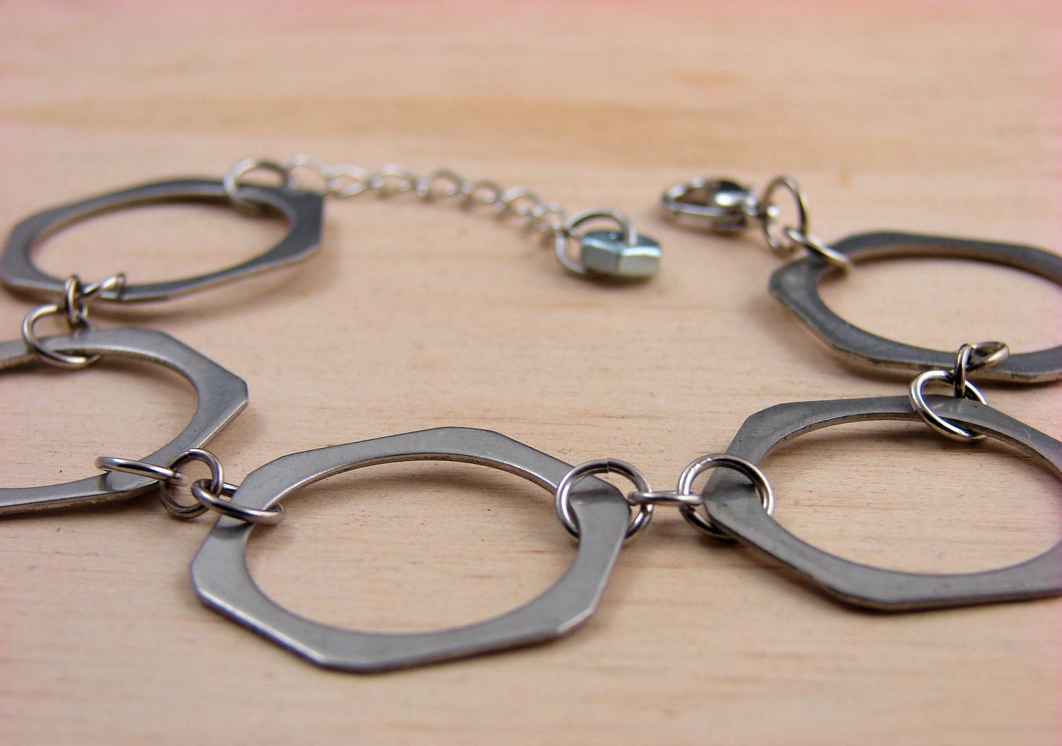 Geometric Chain Bracelet Hardware Jewelry Industrial Lightweight Recycled Hexagon Hardware