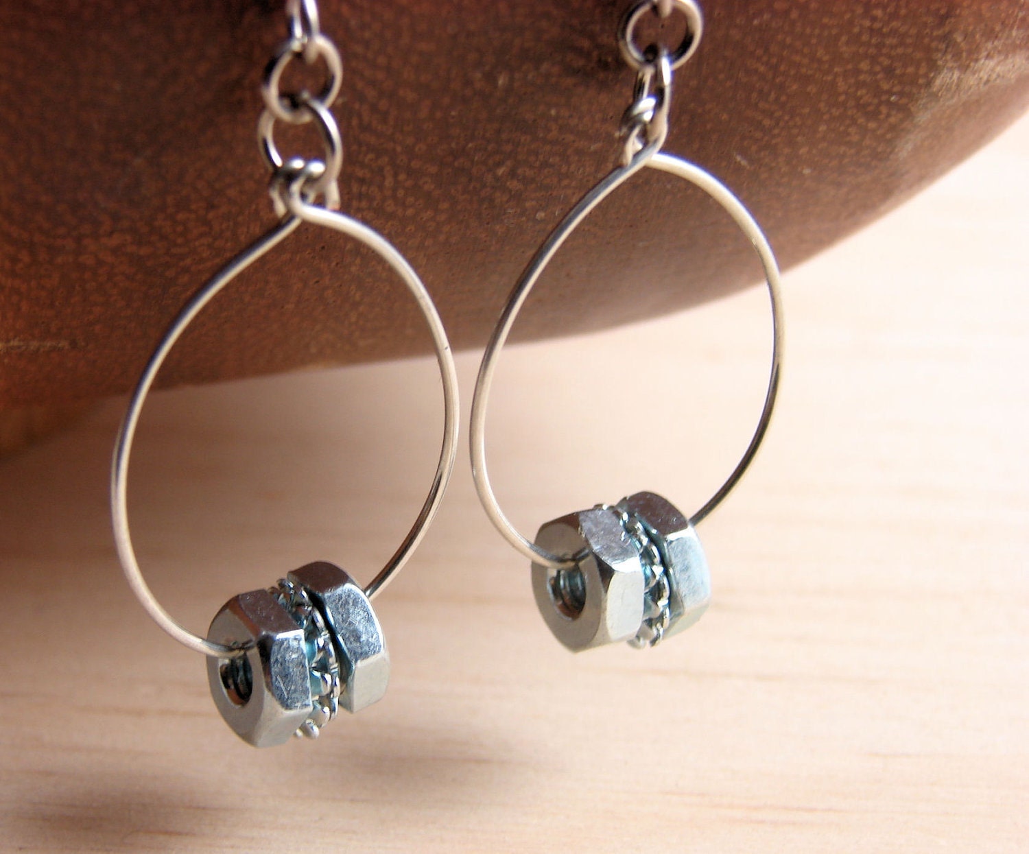 Hoop Earring Dangles Steampunk Wire Wrapped Hardware Jewelry