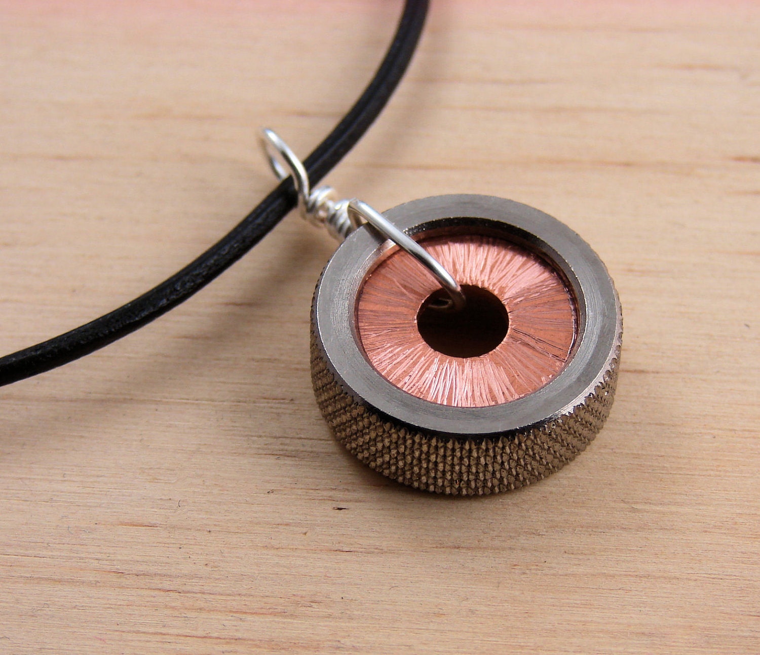 Copper Statement Necklace Pendant Hardware Jewlery Industrial Washers on Leather Cord