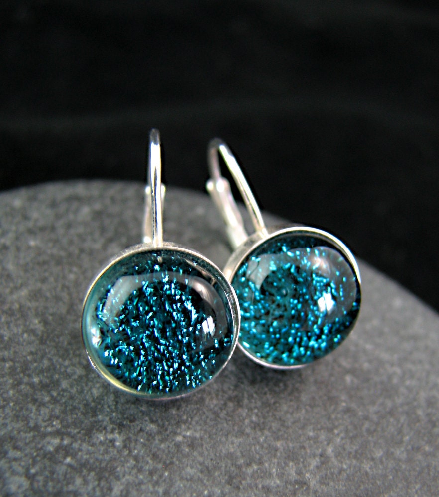 Blue Glass Earrings - Modern Sterling Silver Leverbacks - Pacific Northwest Blue