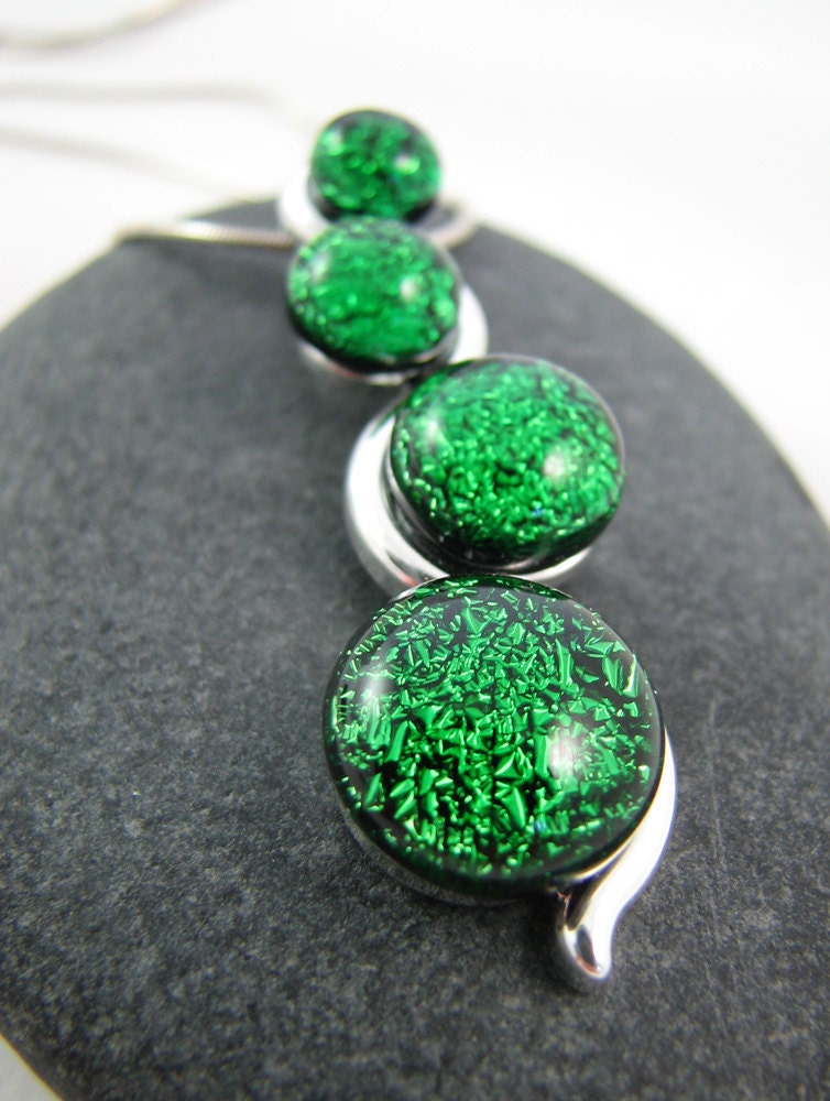 Fused Glass Necklace - Emerald Green Cascade