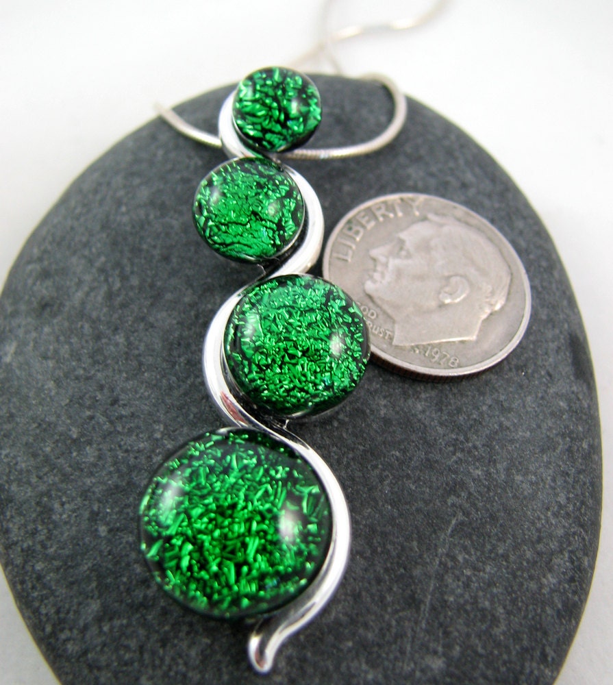 Fused Glass Necklace - Emerald Green Cascade