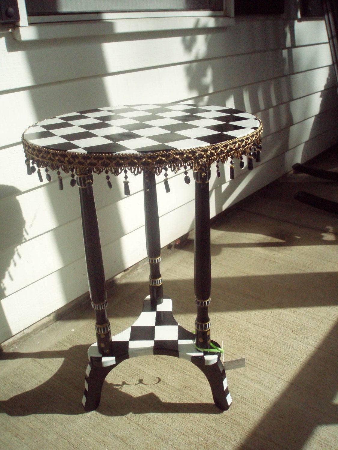 Hand Painted Black and White Checked Accent Table