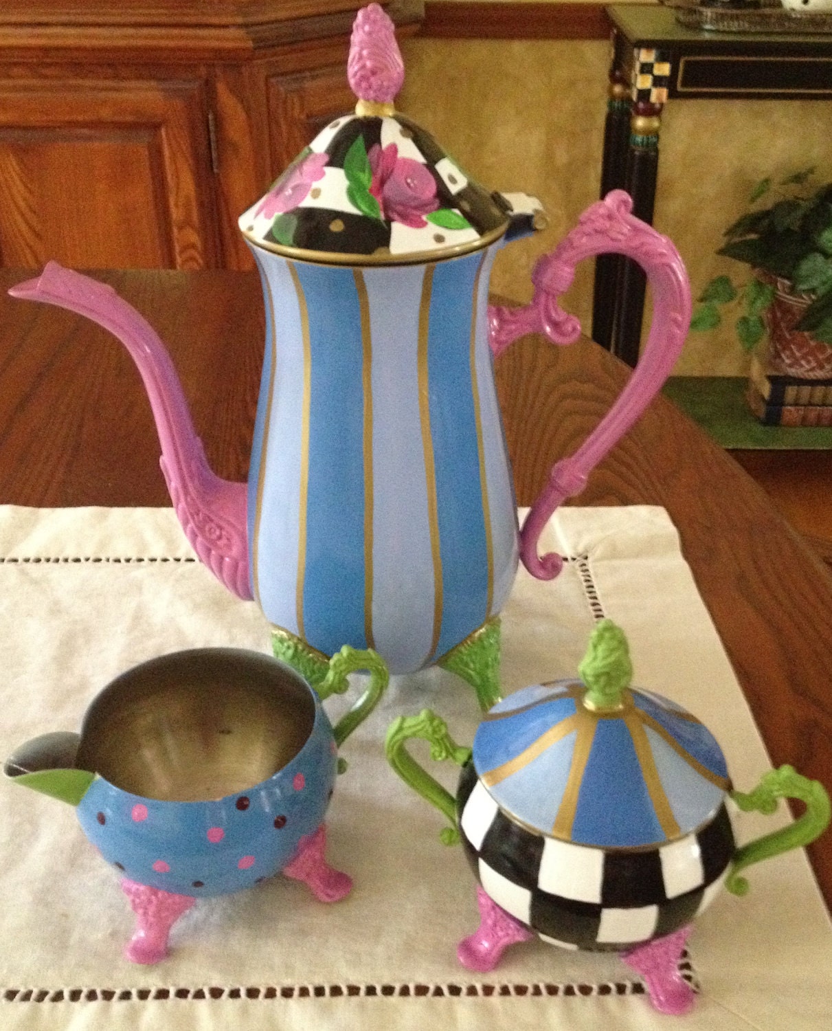 Custom Hand Painted Silver Tea Set
