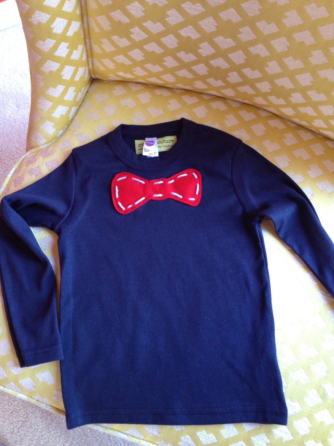BOWTIE LONG SLEEVE Create Your Own.  super cute initial or number tee.  American Apparel.  perfect for Fall Winter School