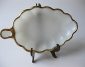 Vintage Milk Glass and Gold Leaf Candy Dish