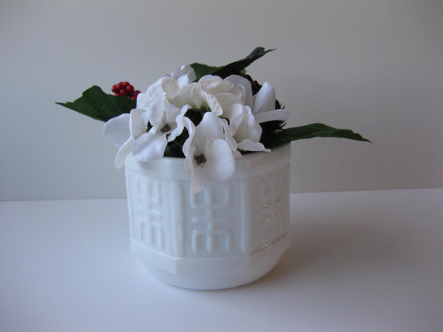 Vintage Milk Glass Textured Planter