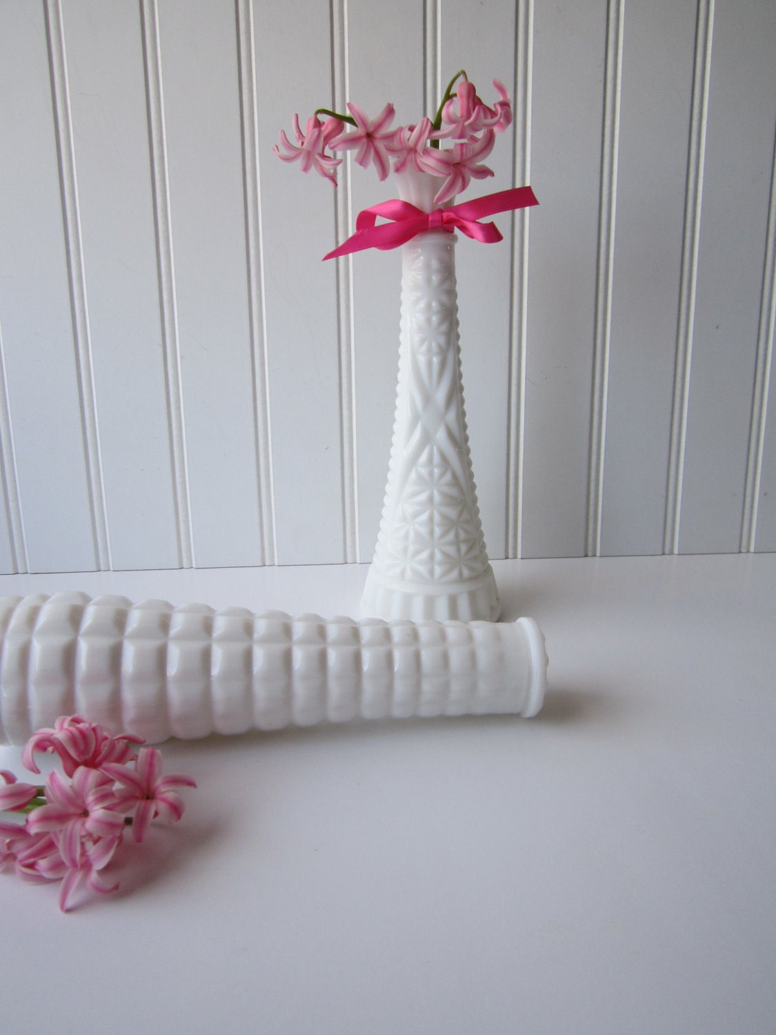 Vintage Milk Glass Bud Vase Pair EO Brody
