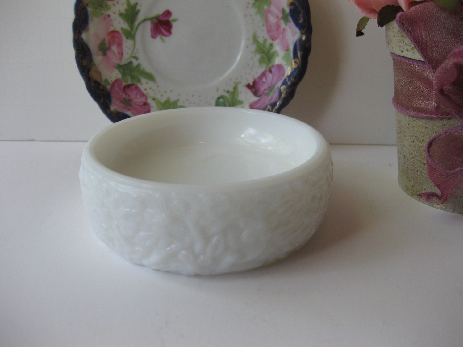 Vintage Avon Milk Glass Candleholder and by