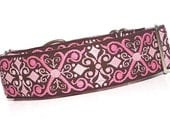 1.5" Pink and Brown Martingale Collar Dog Collar CAMELOT