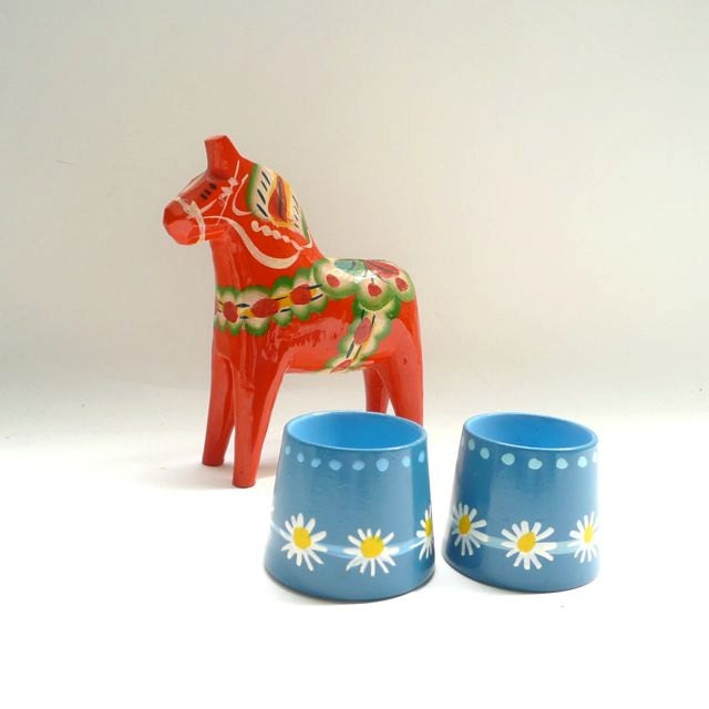 2 Danish Painted Egg Cups Helen & Mogens Lyholmer