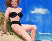 Bathing Beauty Harriet - watercolor portrait by Gretchen Kelly
