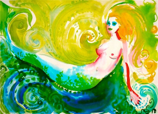 Mermaid Madeline - original ink painting by Gretchen Kelly