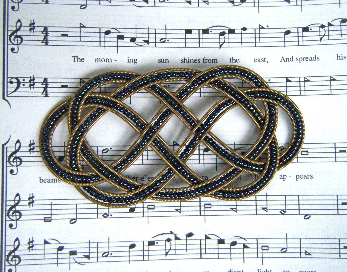 Navy and Gold beaded guitar string barrette medium