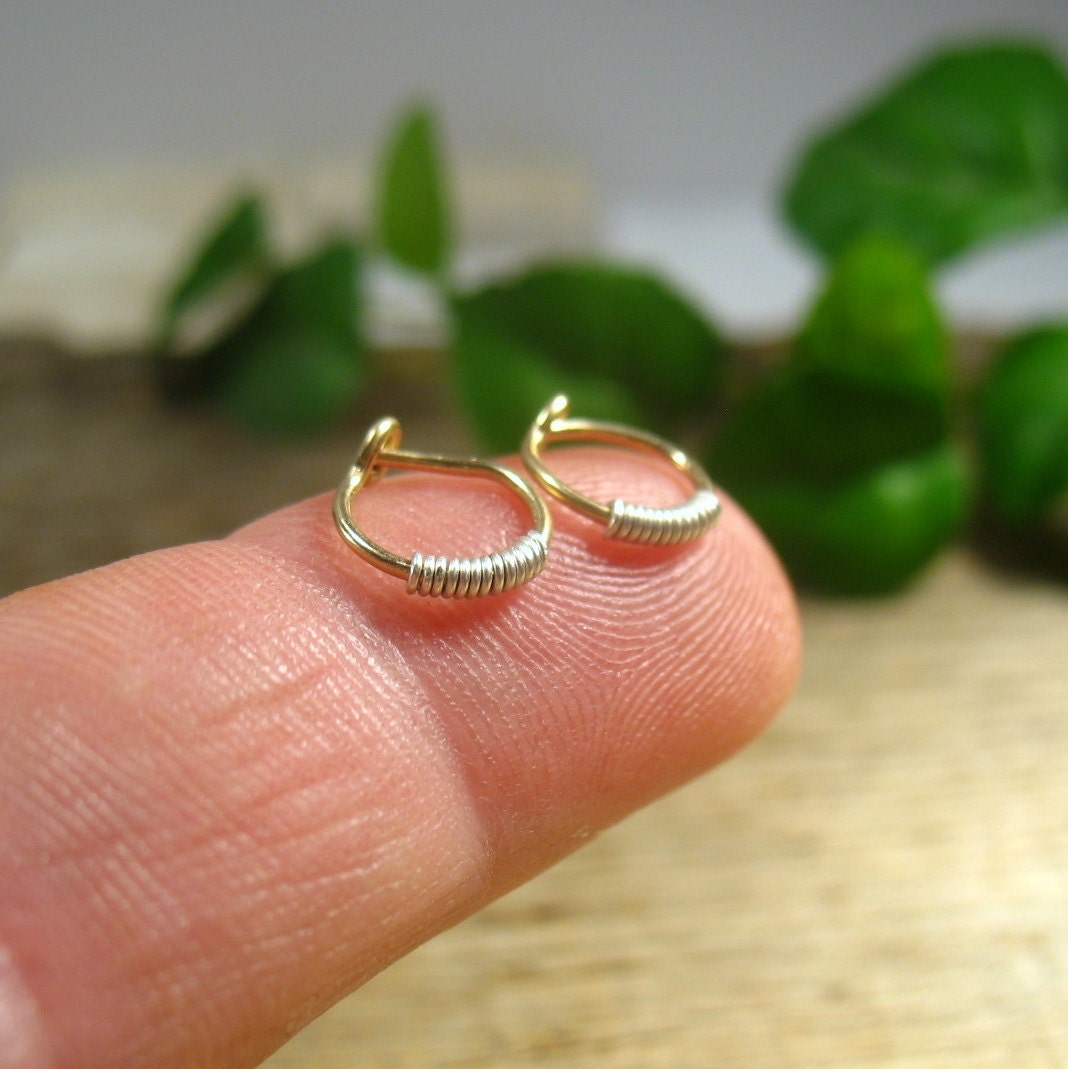 Cartilage Hoop Earrings14k Gold with Silver Wrap