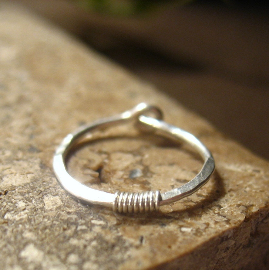 Small Hoop Earrings Sterling Hammered with Sterling Silver Wrap SINGLE
