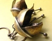 Musical Bell Flower Earrings  Brass And Sterling Silver Mixed Metal Artisan Metalwork Jewelry