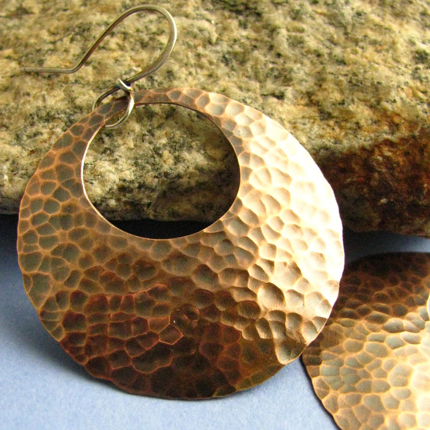 Gypsy Hoop Earrings - Large Copper Earrings - Rustic Hammered Sterling Silver And Copper Gypsy Hoops - Bohemian Metal Jewelry